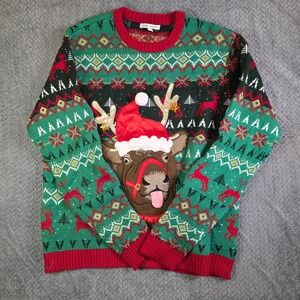 Celebrate Together Ugly Christmas Sweater XXL Reindeer Santa 3D Holiday Knit